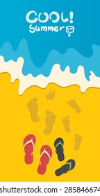 Summer holidays vector illustration,flat design going to beach and sandals  concept