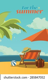 Summer holidays vector illustration,flat design beach and parasol  concept