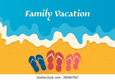 Summer holidays vector illustration,flat design family travel and sandals  concept