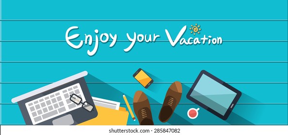 Summer holidays vector illustration,flat design business man and vacation concept