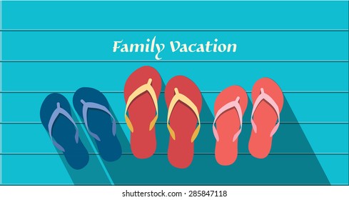 Summer holidays vector illustration,flat design family travel and sandals  concept