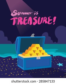 Summer holidays vector illustration,flat design exciting treasure hunting concept