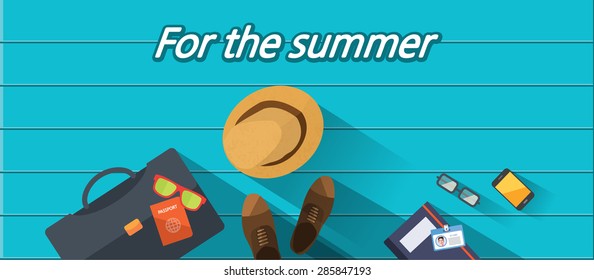 Summer holidays vector illustration,flat design business man and vacation concept