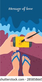 Summer holidays vector illustration,flat design beach and technology concept