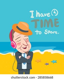 Summer holidays vector illustration,flat design beach and business man concept