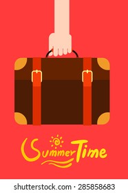 Summer holidays vector illustration,flat design traveling bag and holding concept