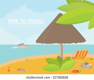 Summer holidays vector illustration,flat design beach and parasol concept