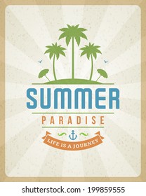 Summer holidays vector typography. Summer vacation message retro design vector background. 