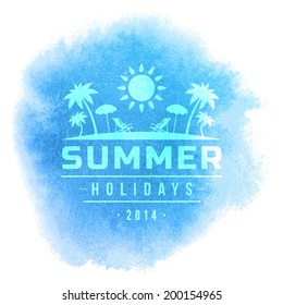 Summer holidays vector typography. Summer vacation message for your design watercolor vector poster or background. 