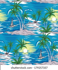 Summer holidays - vector.Coconut palm tree.Ocean and Blue Sky