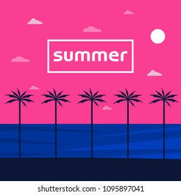 Summer holidays view poster with sea and sky. Vector background