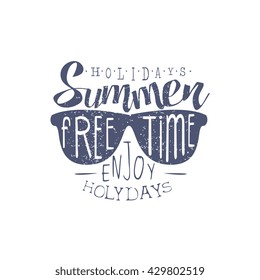 Summer Holidays Vintage Emblem With Shades Creative Vector Design Stamp With Text Elements On White Background