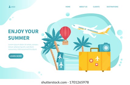 Summer holidays website template. Flat vector illustration