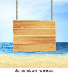  Summer holidays. Wooden plank and tropical sea. EPS10