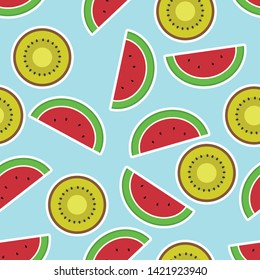 In summer holiday,Seamless pattern with watercolor kiwi fruit and watermelon slices
