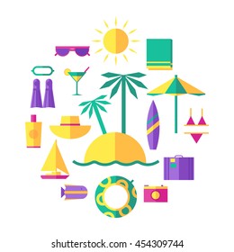 Summer holidays/travel icons set for a good mood and mobile/web apps.