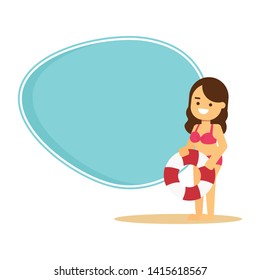 In summer holiday,Summer back ground .Greeting Card with beautiful girl in bikini
