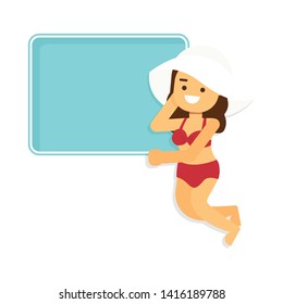 In summer holiday,Summer back ground .Greeting Card with beautiful girl in bikini