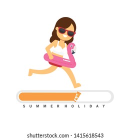 In summer holiday,Summer loading card design with girl and sun cream