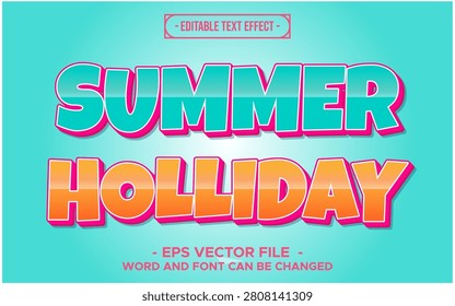 Summer Holliday Beach Tropical Cyan Orange Pink 3D Editable Text Effect EPS Vector