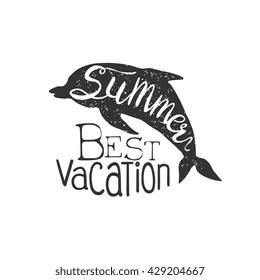 Summer Holydays Vintage Emblem With Dolphin Creative Vector Design Stamp With Text Elements On White Background