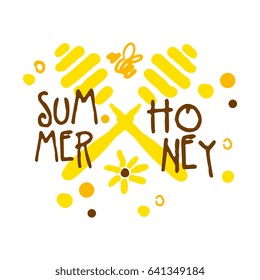 Summer honey logo, colorful hand drawn vector illustration