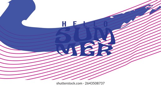 Fundo abstrato horizontal verão com linhas desenhadas à mão vermelho brilhante. Modelo de design de estilo minimalista de arte moderna para vendas, cartaz horizontal, cabeçalho, capa, mídia social