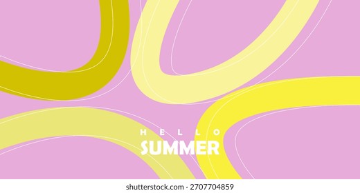 Fondo abstracto Horizontal de verano con líneas dibujadas a mano de color amarillo brillante. Plantilla de diseño de estilo minimalista de arte moderno para ventas, cartel Horizontal, encabezado, portada, redes sociales, anuncios de moda