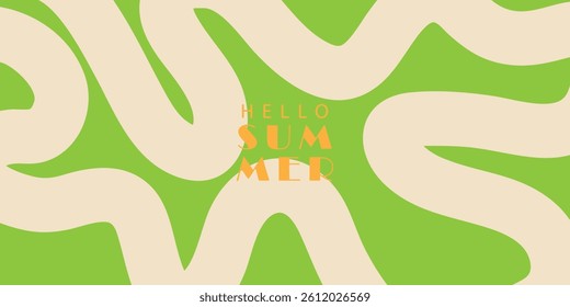 Summer horizontal abstract background with hand drawn wavy lines and typograpy. Modern art minimalist design template for web banner, sales, horizontal poster, vector