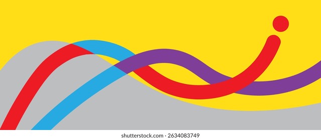 Summer horizontal abstract background with hand drawn wavy lines and typograpy. Modern art minimalist design template for web banner, sales, horizontal poster, header, cover, social media, vector