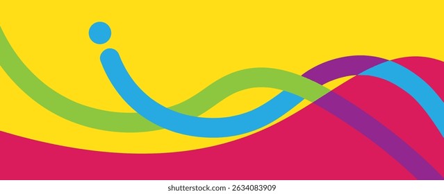 Fondo abstracto Horizontal de verano con líneas onduladas dibujadas a mano y tipografía. Plantilla de diseño minimalista de arte moderno para Anuncio de Web, ventas, póster Horizontal, encabezado, portada, redes sociales, Vector
