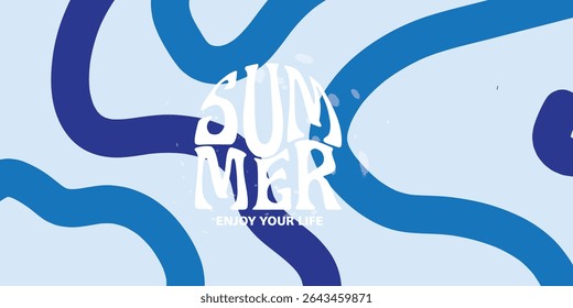 Summer horizontal abstract background hand drawn lines. Modern art minimalist style design template for sales, horizontal poster, header, cover, social media, fashion