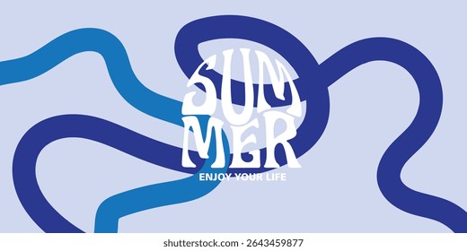 Verão horizontal abstrato fundo mão desenhado linhas. Modelo de design de estilo minimalista de arte moderna para vendas, cartaz horizontal, cabeçalho, capa, mídia social, moda