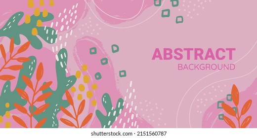 Summer Horizontal abstract Banner with different Shapes and Leaves. Colorful hand drawn background. Vector cover