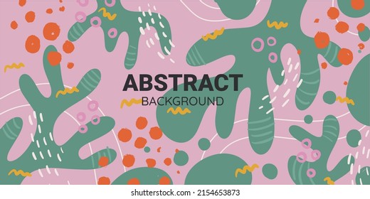 Summer Horizontal abstract Banner with different Shapes and Leaves. Colorful hand drawn background. Vector cover