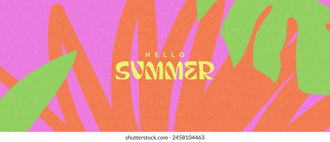 Summer horizontal background with bright abstract tropical leaves. Modern art minimalist style design template for sales, horizontal poster, header, cover, social media, fashion ads