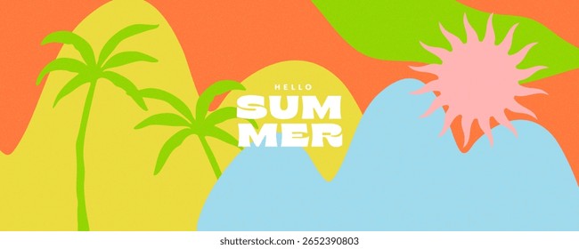 Summer horizontal background with bright abstract tropical leaves. Modern art minimalist style design template for sales, horizontal poster, header, cover, social media, fashion ads