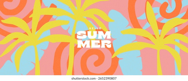 Summer horizontal background with bright abstract tropical leaves. Modern art minimalist style design template for sales, horizontal poster, header, cover, social media, fashion ads