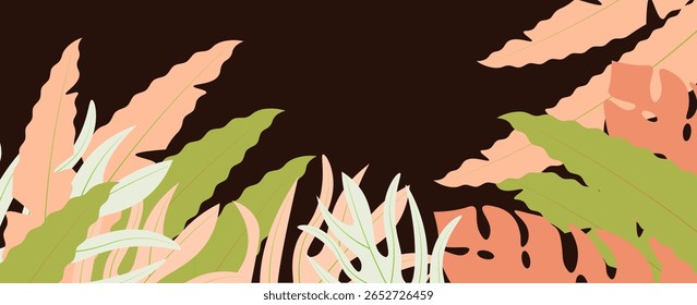 Fundo horizontal de verão com folhas tropicais abstratas brilhantes. Setor Eps 10