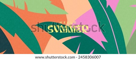 Summer horizontal background with bright abstract tropical leaves. Modern art minimalist style design template for sales, horizontal poster, header, cover, social media, fashion ads