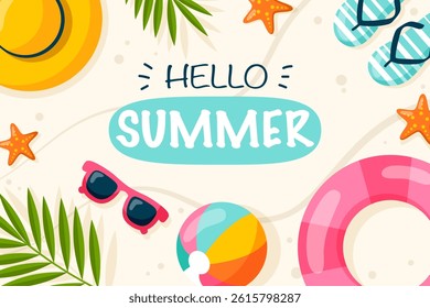 summer horizontal background on a beach theme with the inscription hello summer