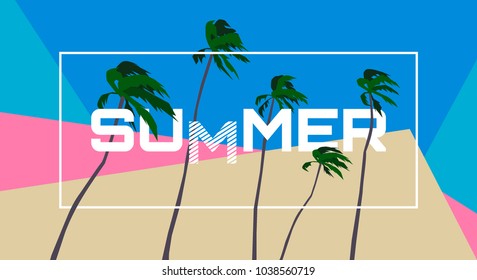 summer horizontal banner design with palm trees geometric shapes