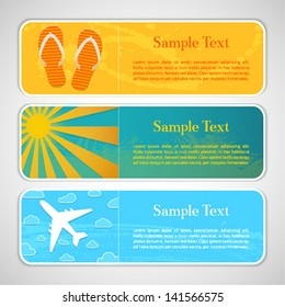 Summer horizontal banners set. Vector illustration.