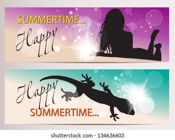 Summer horizontal banners with silhouettesPrint