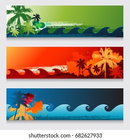 Summer horizontal beach colourful abstract banners