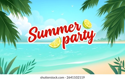 Summer horizontal edition promotional illustration beach and palm trees