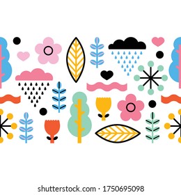 Summer horizontal seamless border in scandinavian style. Can be used in textile industry, paper, background, scrapbooking.