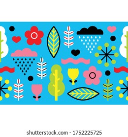 Summer horizontal seamless border in scandinavian style. Can be used in textile industry, paper, background, scrapbooking..