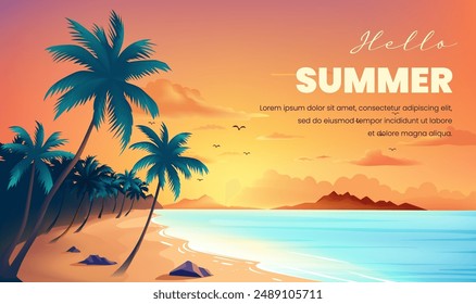 Summer horizonte illustration template Beach with palm trees