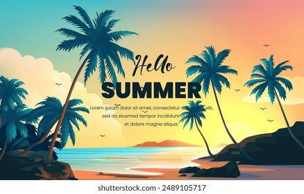 Summer horizonte illustration template Beach with palm trees